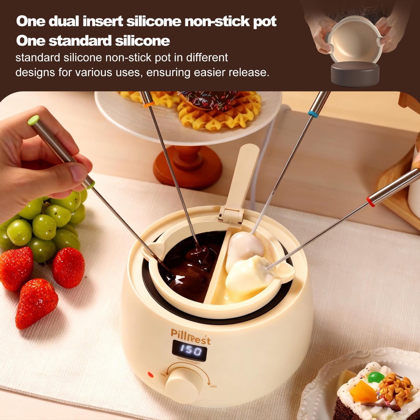 Chocolate Melting Pot, Electric Candy Melter with 2 Silicone Bowls, 17.6 OZ (500 ml) Fondue Pot Set & Chocolate Warmer Set for Dipping Cheese, Candy, Cake Pop, Home Fondue Parties Essential Supplies
