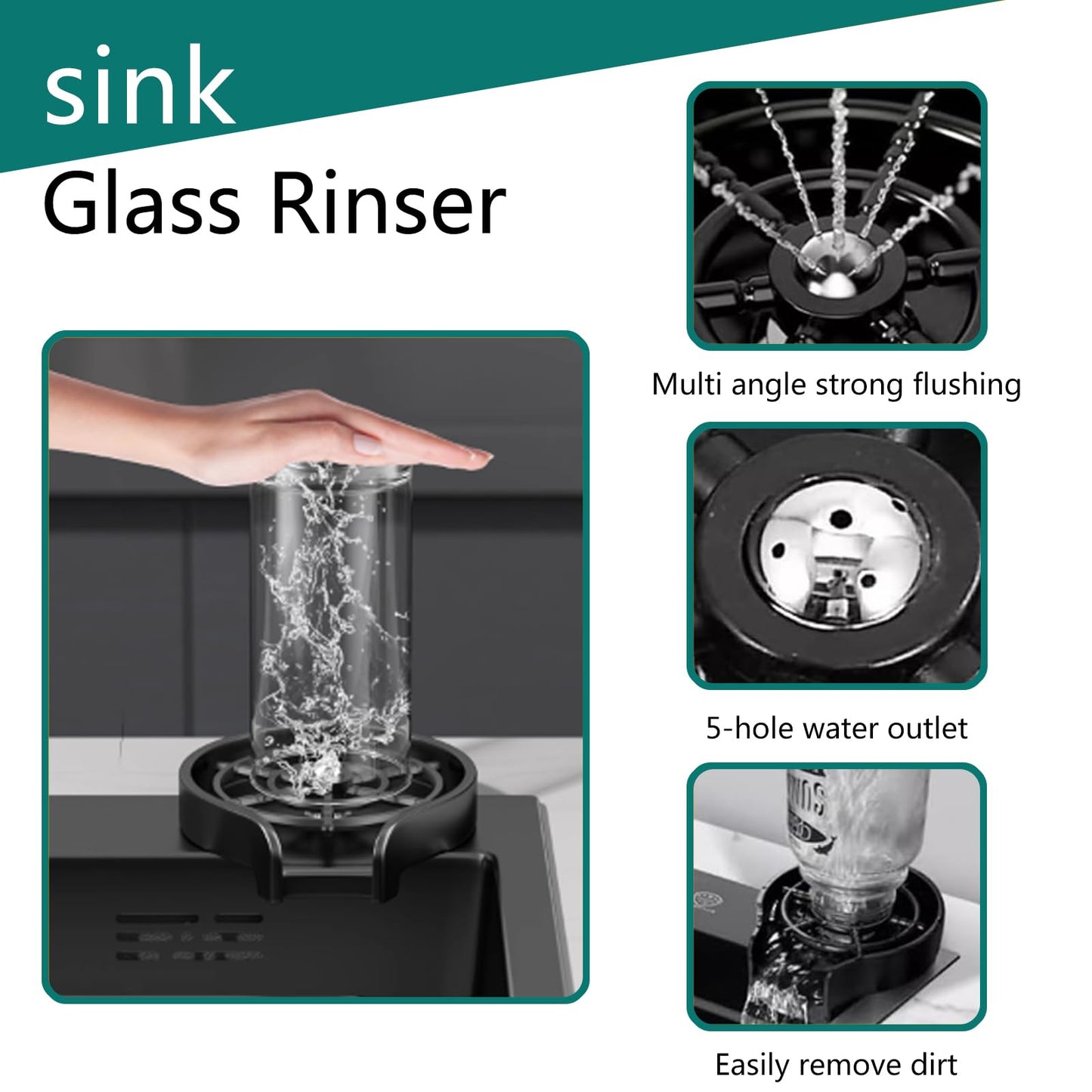 YINXSLO Black Kitchen Sink with Faucet, Top Mount/Drop-In 3 Hole Single Bowl Stainless Steel Sink with Cup Washer, Soap Dispenser, Drainage kit for Bar, Kitchen, Balcony (19.7 * 17.7in)