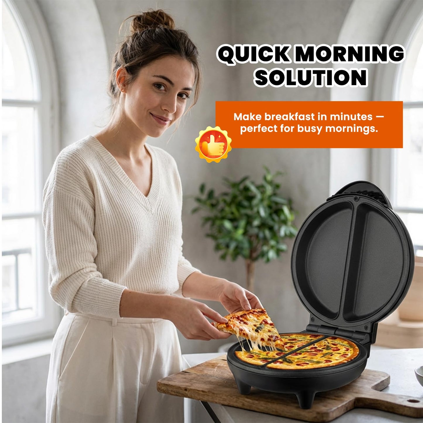 Saker Dual Zone Electric Omelette Maker, 1000W Fast Heating Non-Stick Egg Cooker ， Breakfast Maker for Sandwiches & Frittatas with Cool-Touch Handle, Perfect for Home, Dorm & Travel