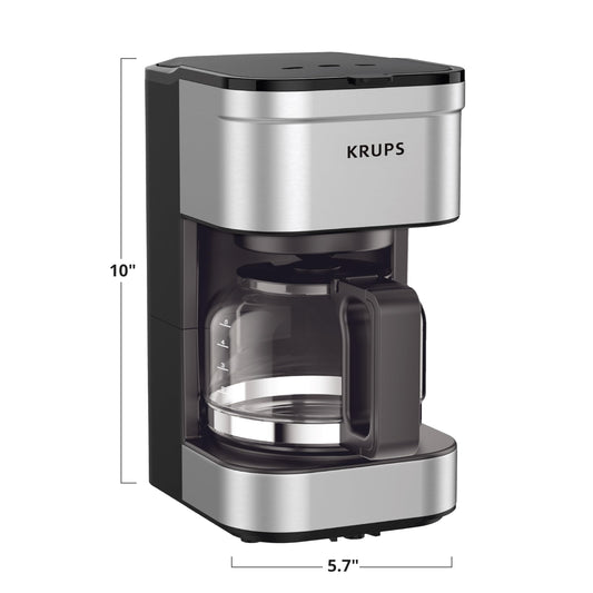 KRUPS Simply Brew Compact 5 Cup Coffee Maker: Stainless Steel Design, Pause & Brew, Keep Warm, Reusable Filter, Drip-Free Carafe