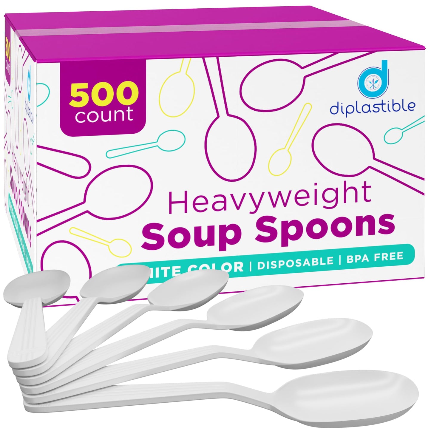 Plastic Soup Spoons Heavy Duty - Pack of 500 Disposable Spoons Utensils - Cutlery for Parties and Events Pack