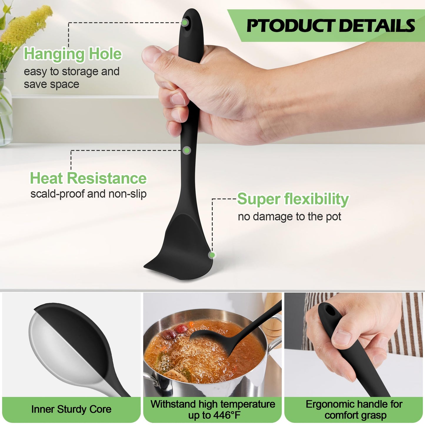Homikit Silicone Cooking Utensil Set, 15pcs Kitchen Utensils with Holder for Nonstick Cookware, Heat Resistant Nontoxic Silicone Spatula Set Dishwasher Safe Kitchen Tools for Baking-Black