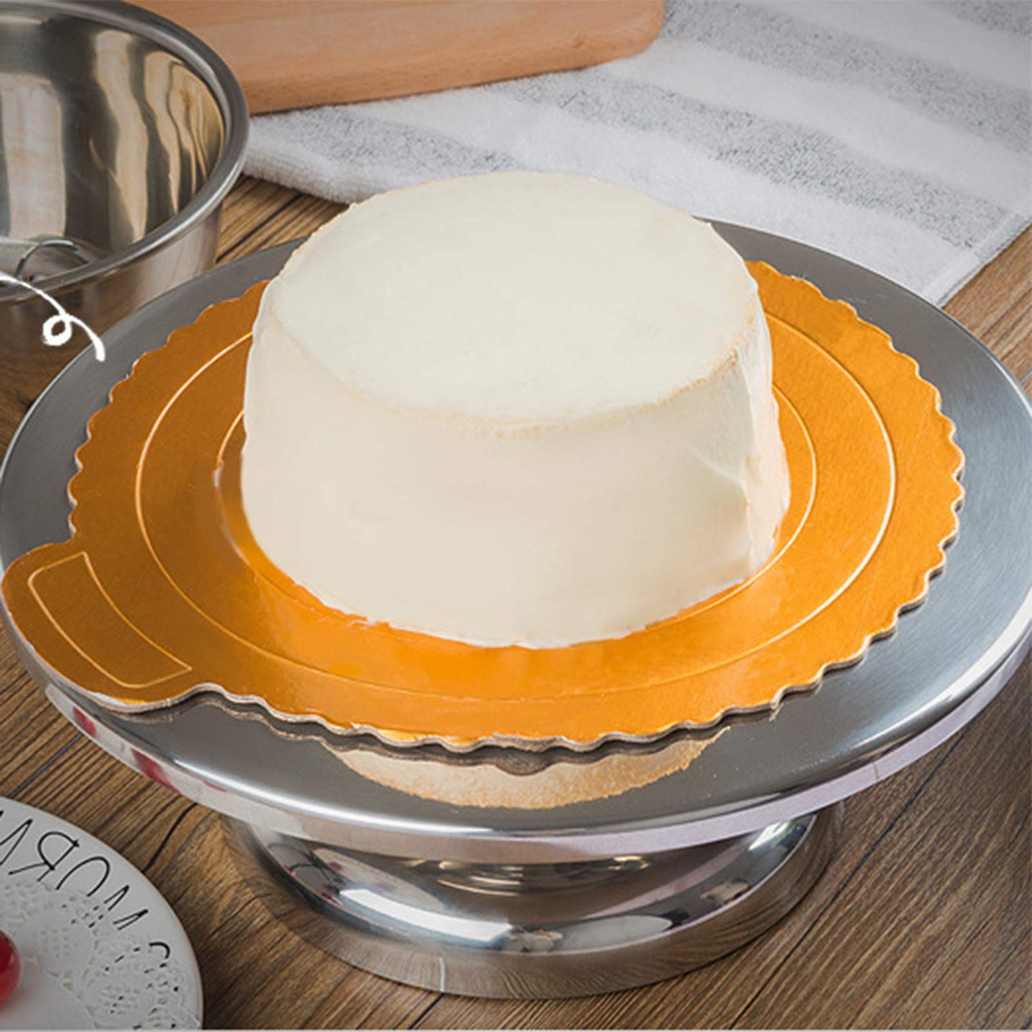 Zerodis Revolving Cake Stand, Stainless Steel Rotating Cake Turntable with Non Slip Base Cake Decorating Stand Bakery Supplies for Cupcakes Cookies Desserts