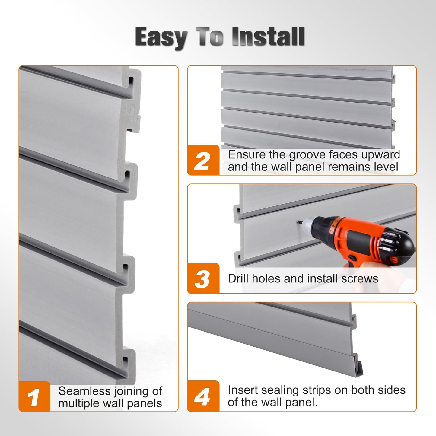 RocVanc Slatwall 4x4t FT PVC Slat Wall Panels, Interlocking Garage Slat Wall Panels Easy to Install, Heavy Duty Slat Wall for Tools Storage & Display