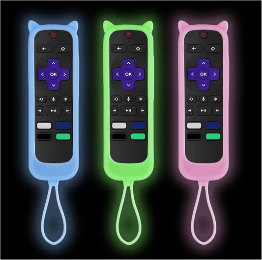 Gavyqier 3Pack 4K+, 4K 2021 Covers for Roku Remote With Cat Ears Design - Silicone Universal Protective Controller