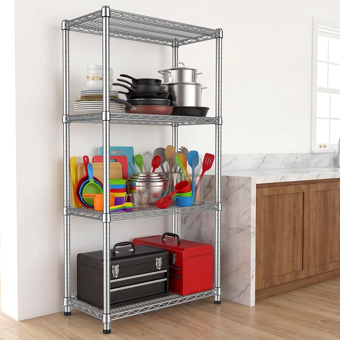 Wnkelo Heavy Duty Wire Shelving Unit 4-Tier Adjustable Metal Storage Rack Steel Shelves Metal Wire Shelf for Pantry Laundry Room Closet Garage Kitchen 2200 lbs Capacity 13.8”D x 30”W x 59”H