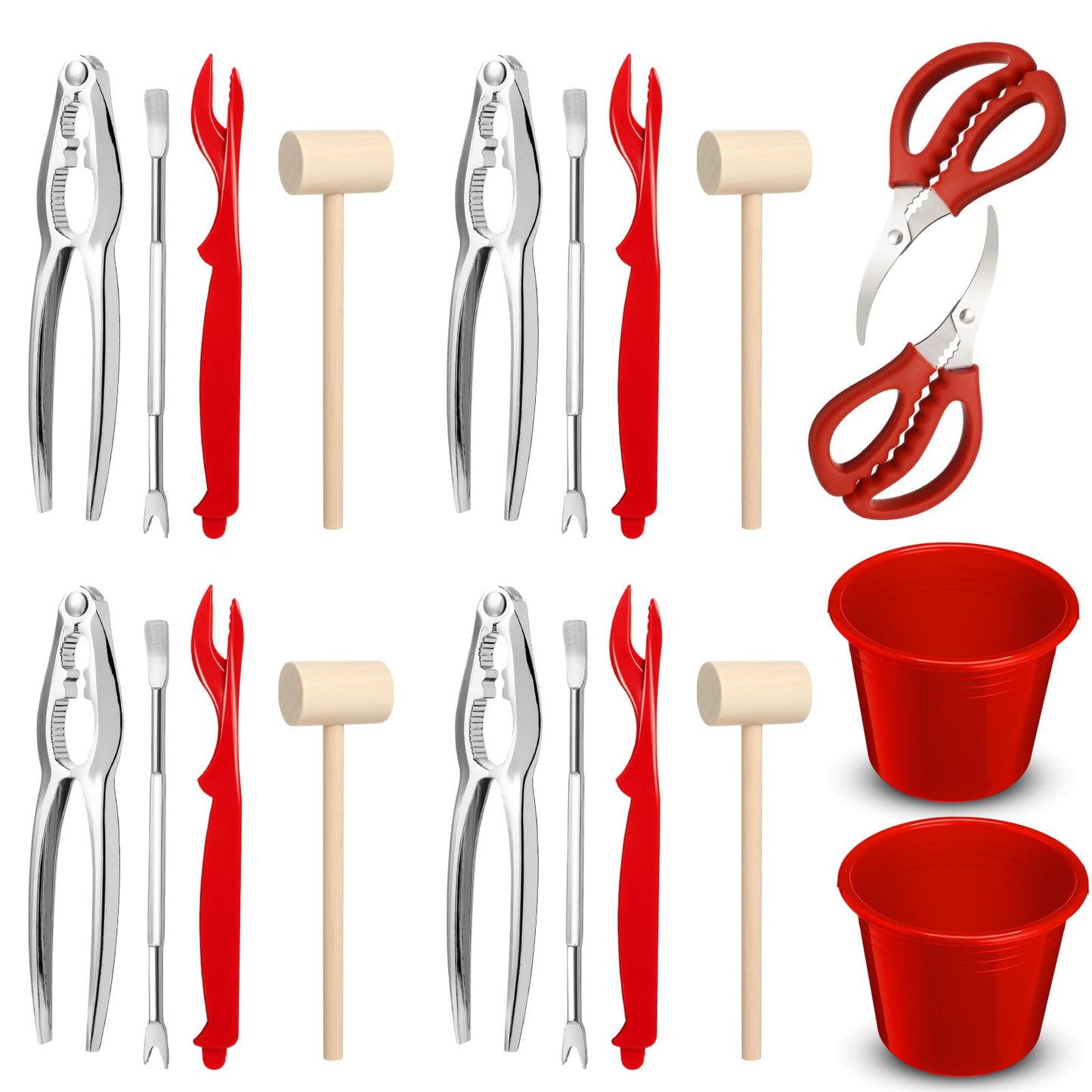 Lanties 20 Pcs Seafood Tools Set Seafood Boil Party Supplies Crab Crackers Scissors Lobster Sheller Hammer Shellfish Forks Cracker Red Plastic Bucket for Lobster Crab Food New Year Party