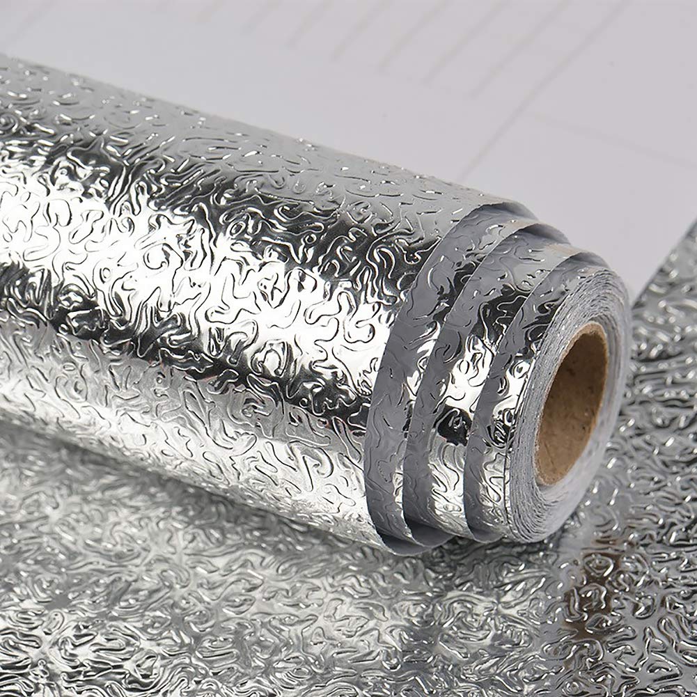 VEELIKE 15.74x354.33inches Kitchen Backsplash Wallpaper Peel and Stick Aluminum Foil Contact Paper Self Adhesive Oil-Proof Heat Resistant Wall Sticker for Countertop Drawer Liner Shelf Liner