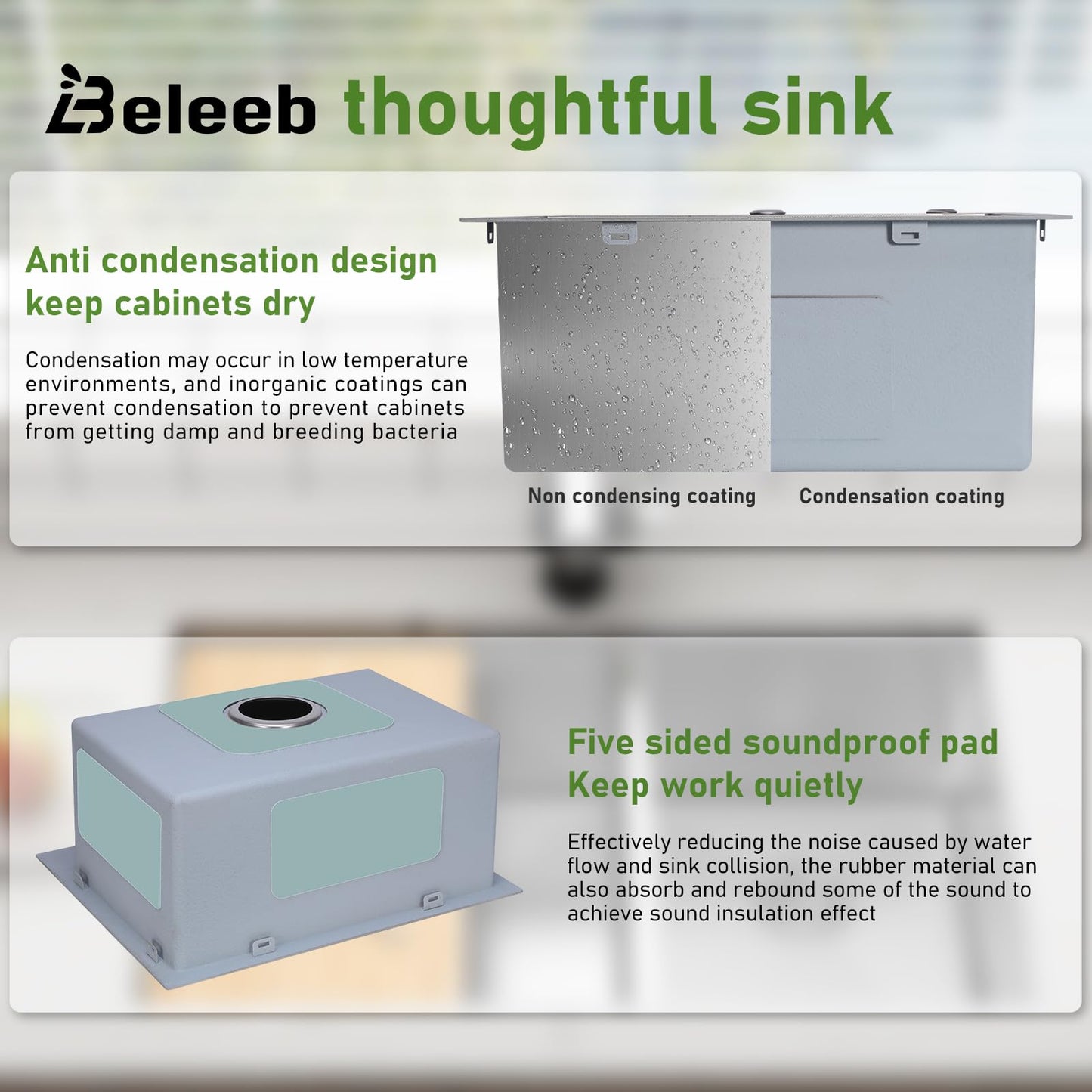 Beleeb Drop In Kitchen Sink 33x22", 9" Basin Depth, 18 Gauge Stainless Steel Sink, 3D Embossed Surface Finish Top Mount with Accessories