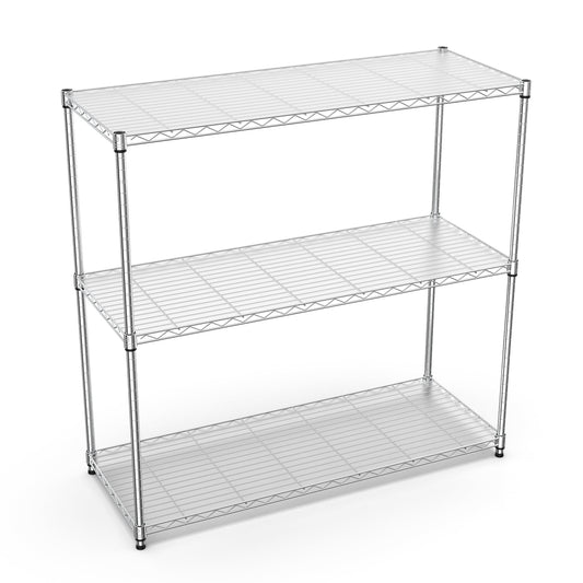 pouseayar 3 Tier NSF Metal Shelf Wire Shelving Unit, 1050lbs Capacity Heavy Duty Adjustable Storage Rack with Shelf Liners for Closet Kitchen Garage Basement, 48" H x 48" L x 18" D - Chrome