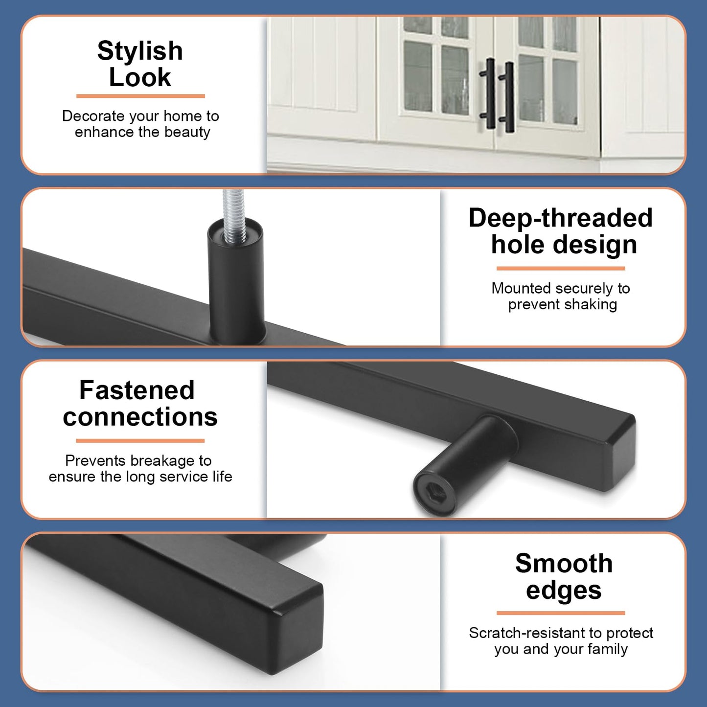 AEEKEL 30 Pack Square Cabinet Handles Matte Black Drawer Pulls 5" Length, 3" Hole Center Kitchen Handles for Cabinets Pulls, Stainless Steel Cabinet Hardware for Bedroom Bathroom Office
