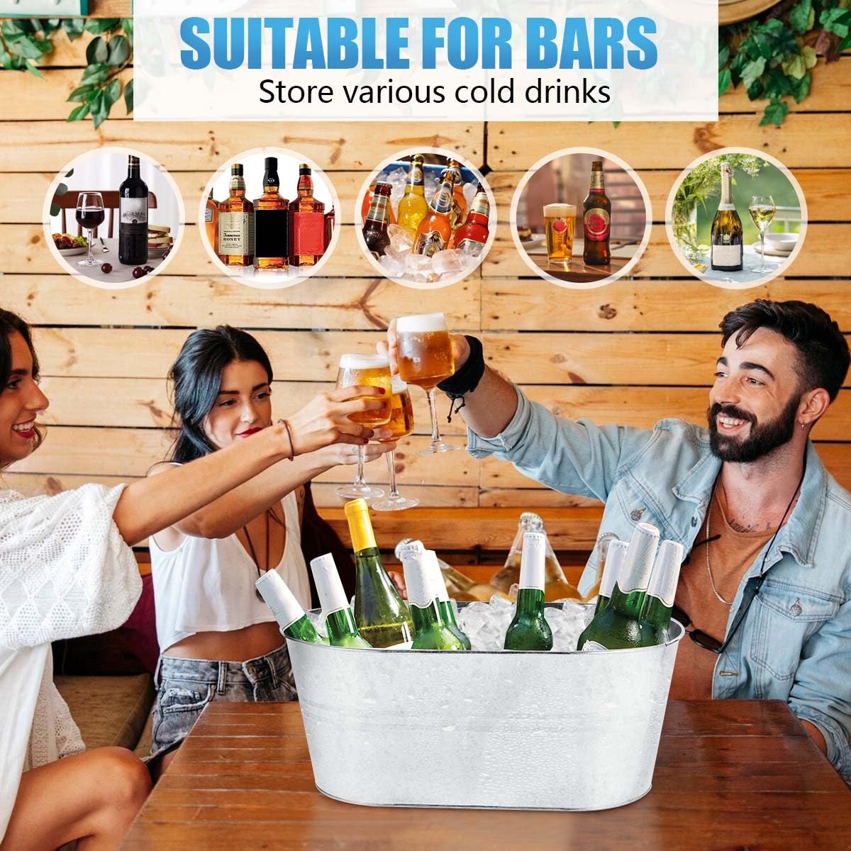 OBTANIM 4 Pack 4 Gallon Galvanized Ice Buckets Metal Champagne Drink Cooler Storage Ice Tub with Carry Handles for Beer Cocktails Wine Beverage Home Parties Bar Cooling Supplies