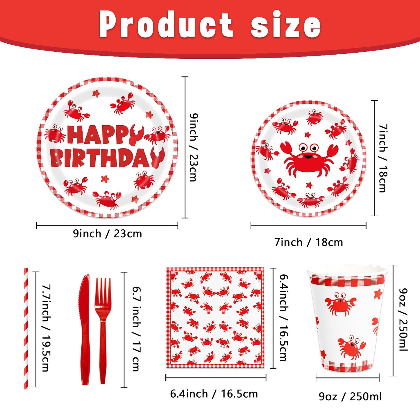 140Pcs Crab Birthday Party Decorations for 20 Guests Tableware Supplies Picnic BBQ Crabs Seafood Boil Party Plates and Napkins Forks Cups Knives Straws for Kids Baby Shower Birthday Party Decorations