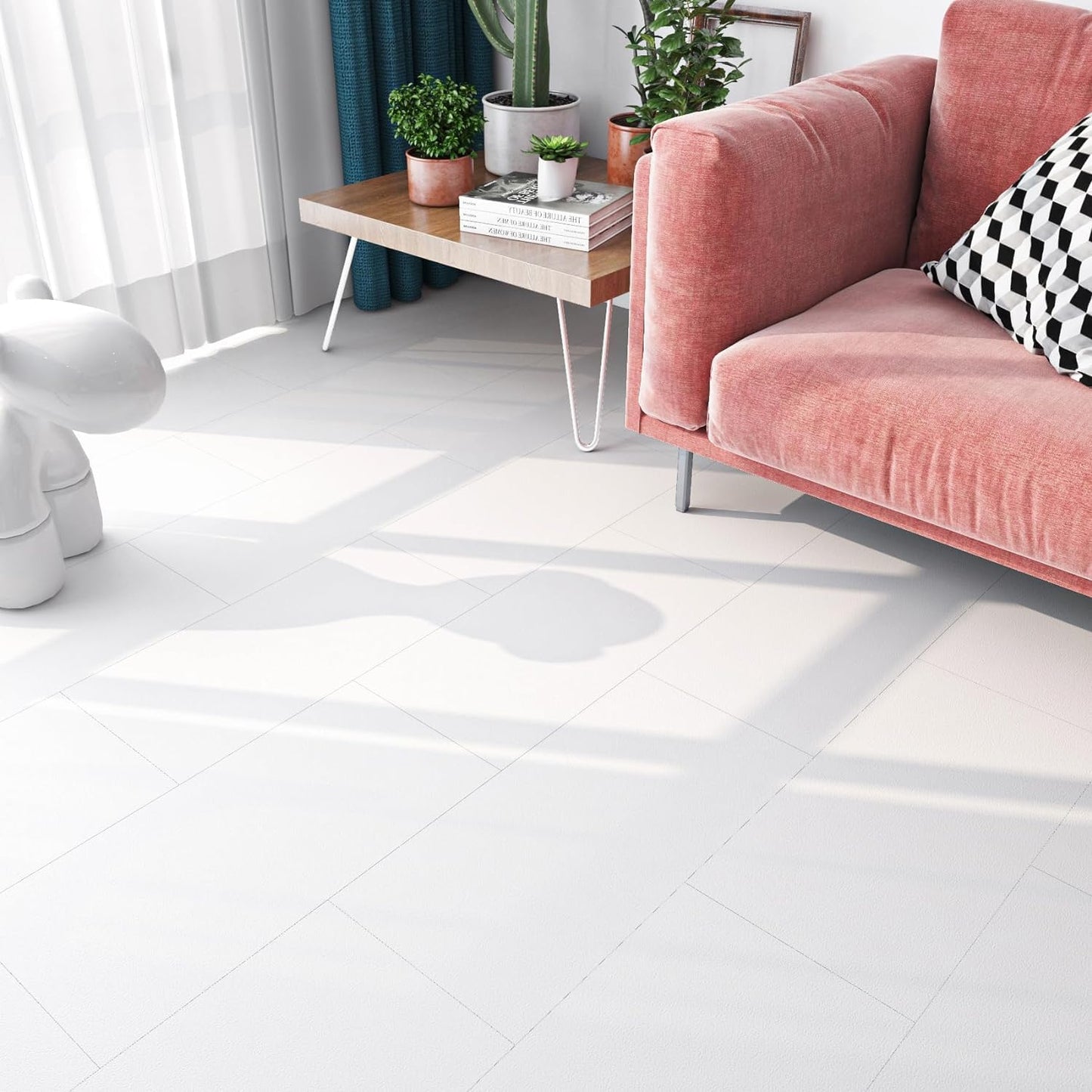 FunStick 12"x24" 15 Pcs Peel and Stick Floor Tile Waterproof White Vinyl Plank Flooring Tiles Peel and Stick Flooring for Bathroom Sticky Tiles for Floor Kitchen RV White Laminate Flooring Walls