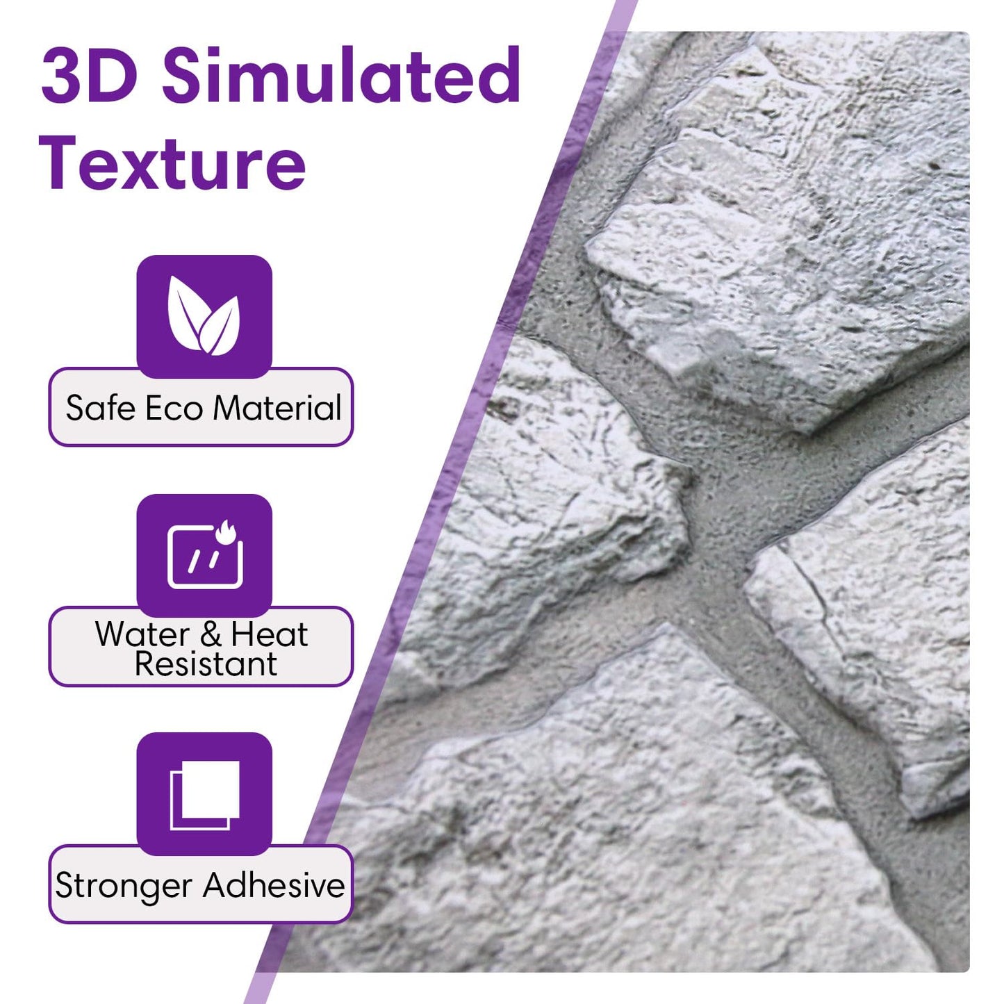 SMOOSTIKC 3D Faux Stone Wall Panels Peel and Stick Whitewash, 10 Pcs 11.8" x 11.8", Stone-Look Textured Wall Sticker, Ultra-Light Thin PVC Fake Stone Wall Covering Tiles for Quick DIY
