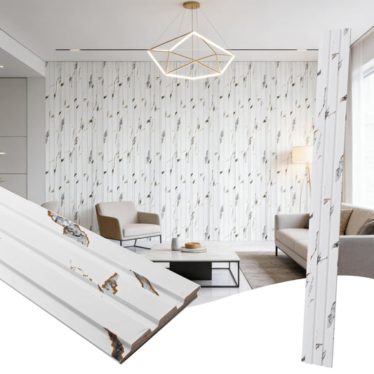 16 Pack Faux Marble Slat Wall Panels for Interior Wall Decor, Waterproof Lightweight Decorative Panels for Accent Wall, DIY Wall Covering for Living Room Bedroom TV Wall, 47.2" × 4.3", White