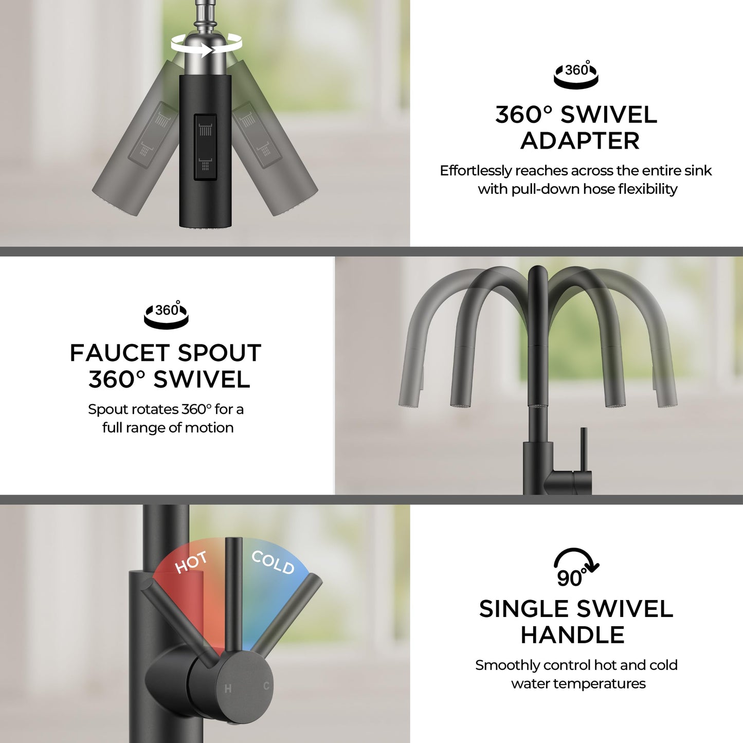 FORIOUS Kitchen Faucet with Pull Down Sprayer, Classic Matte Black, Single Handle High Arc Stainless Steel Kitchen Sink Faucet, 1 or 3 Hole Deck Mount for RV, Bar, Farmhouse, Laundry, Outdoor