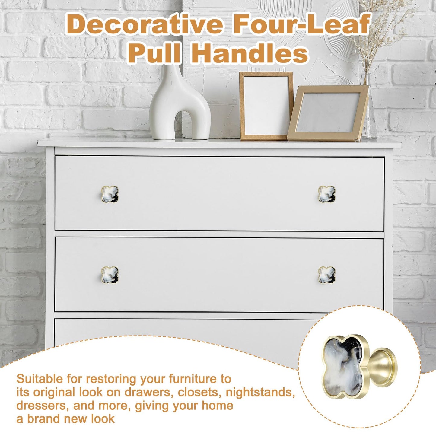 uxcell 6Pcs Drawer Knobs, Zinc Alloy Decorative Four-Leaf Pull Handles with Screws for Furniture Dresser Wardrobe Cupboard, Pearl Gray