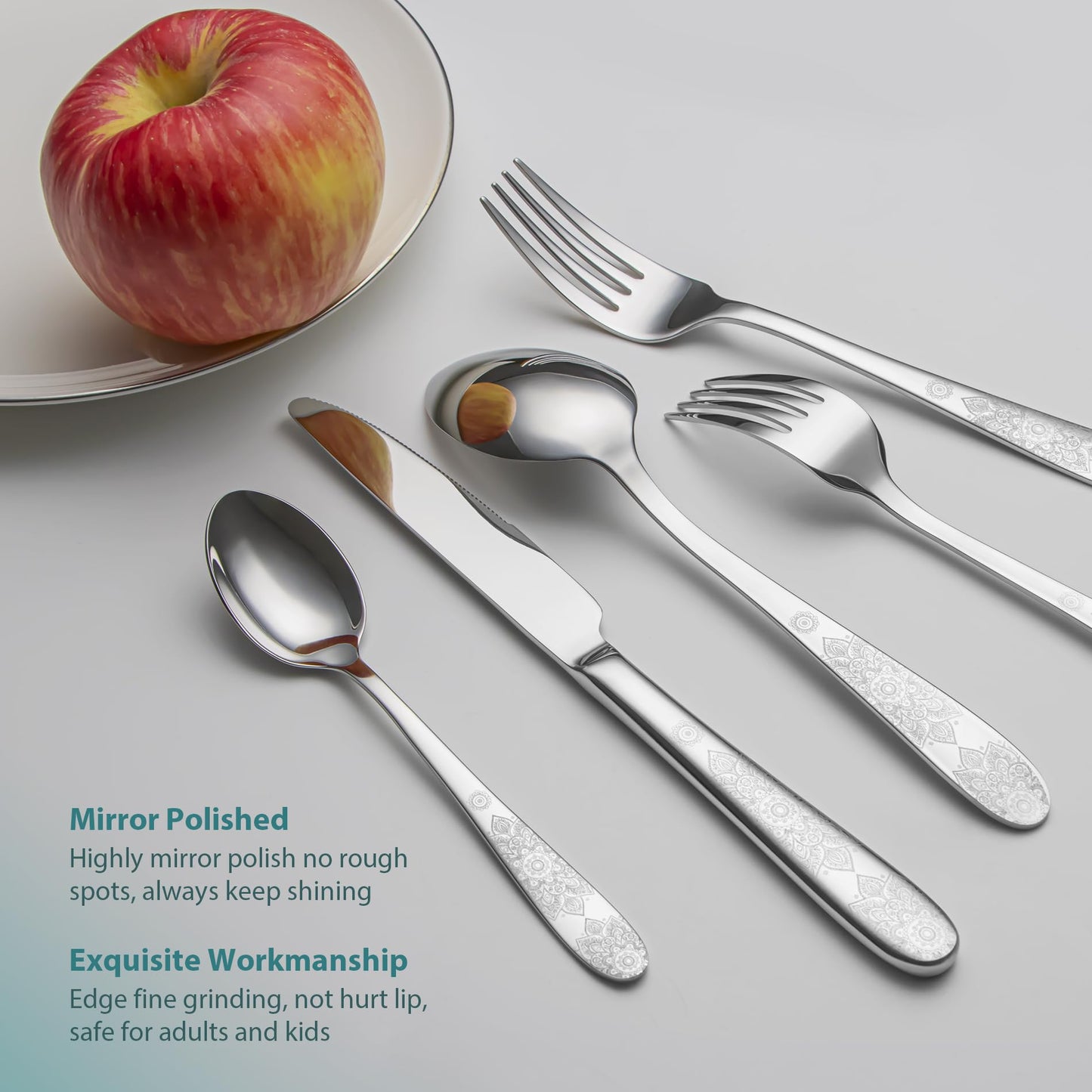 40 Piece Flatware Set, Service for 8, EIUBUIE Premium Stainless Steel Cutlery Set, Mirror Polished Silverware Sets with Pattern Handle, Modern Kitchen Eating Utensils Sets