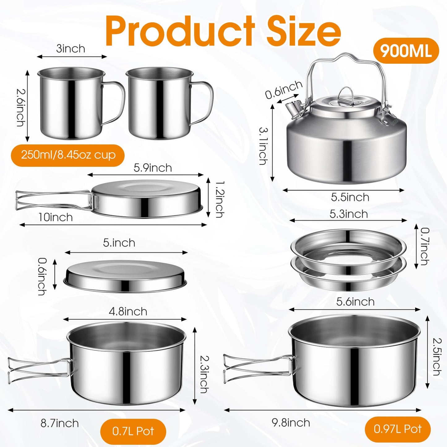Funnymoom 15 Pcs Camping Cookware Mess Kit Outdoor Cooking Set Stainless Steel with Pot and Pan Kit 2 Set Stainless Steel Cups Plates Forks Knives Spoons for Camping Backpacking Cooking Picnic