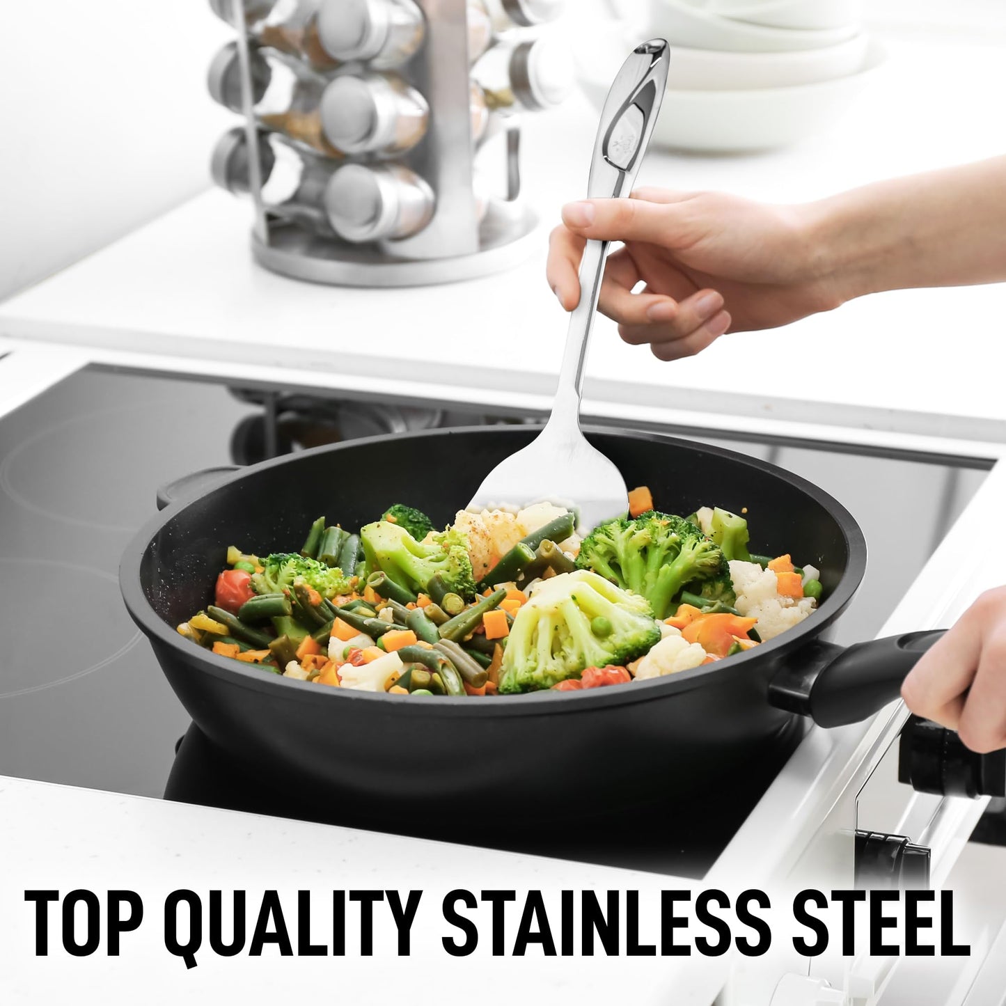 Zulay Kitchen Stainless Steel Solid Spatula - 15” Large Metal Turner for Cooking, Frying & Grilling - Durable, Heat-Resistant & Dishwasher Safe Kitchen Utensil for Everyday Use