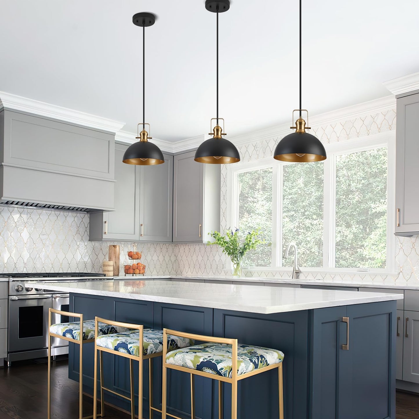 Haolaike 12 Inch Pendant Lights for Kitchen Island Matte Blacks Farmhouse Pendant Light fixtures Adjustable Height Dome Hanging Light for Dinning Room Bedroom Hallway,3 Packs