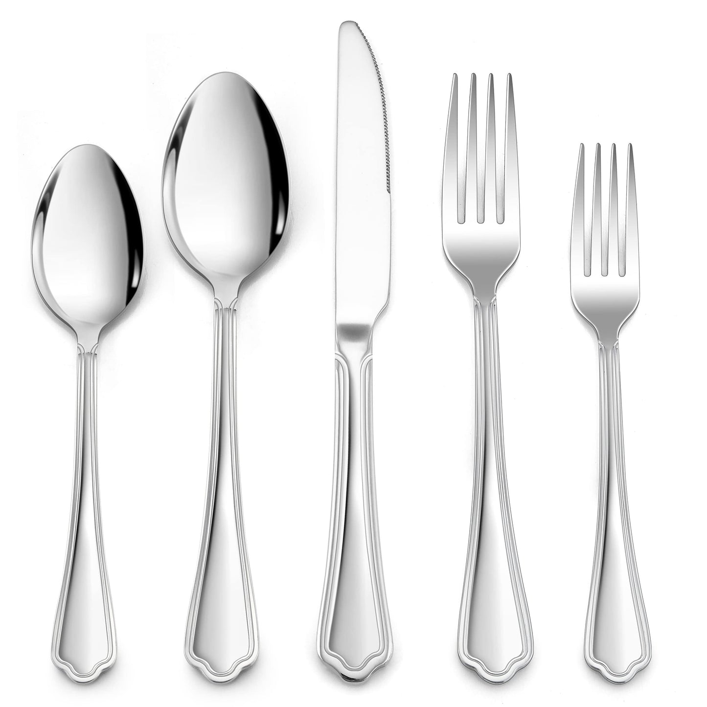 LIANYU 30-Piece Silverware Set for 6, Stainless Steel Flatware Cutlery Set, Eating Utensils with Scalloped Edge, Include Forks Spoons Knives, Dishwasher Safe, Mirror Polished
