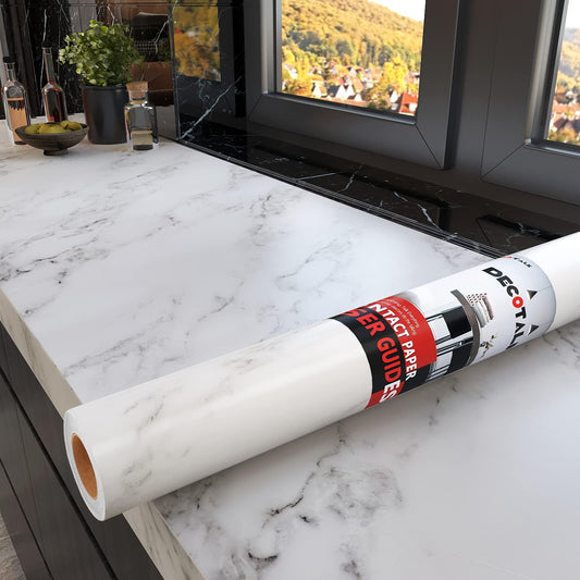 Decotalk Peel and Stick Countertops Contact Paper Marble Contact Paper White 12x200 Inch Marble Wallpaper for Countertops Kitchen Table Matte White Marbles Vinyl Wrap Waterproof