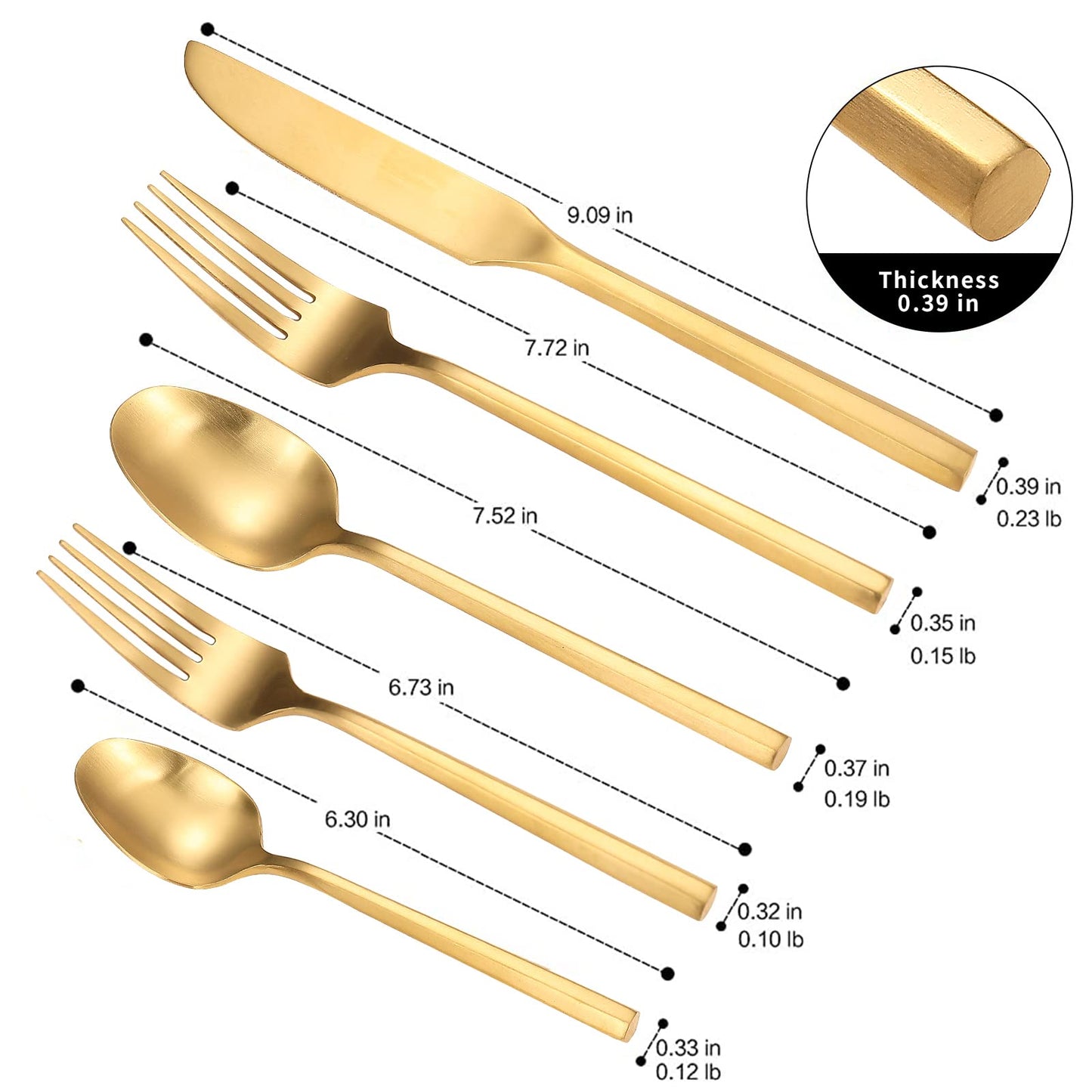 Zerophilo Matte Silverware Set Gold Flatware Set with Hexagon Handle 20 Pieces 18/0 Stainless Steel Cutlery Set Wedding Housewarming Gift Service for 4 (Matt gold)