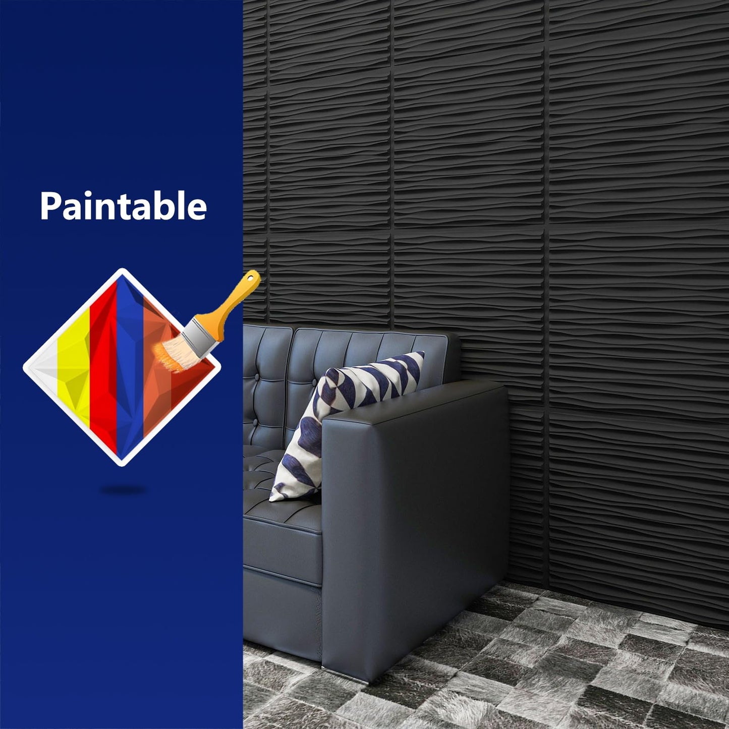 Art3dwallpanels Ceiling Tiles 24 x 24 for Interior Wall Décor, 24 Pack Drop Ceiling Tile 3D Wall Panel Fire Rated Waterproof Premium PVC, No Sag and Breakage Wall Panels Cover 96.Sq.Ft. Black