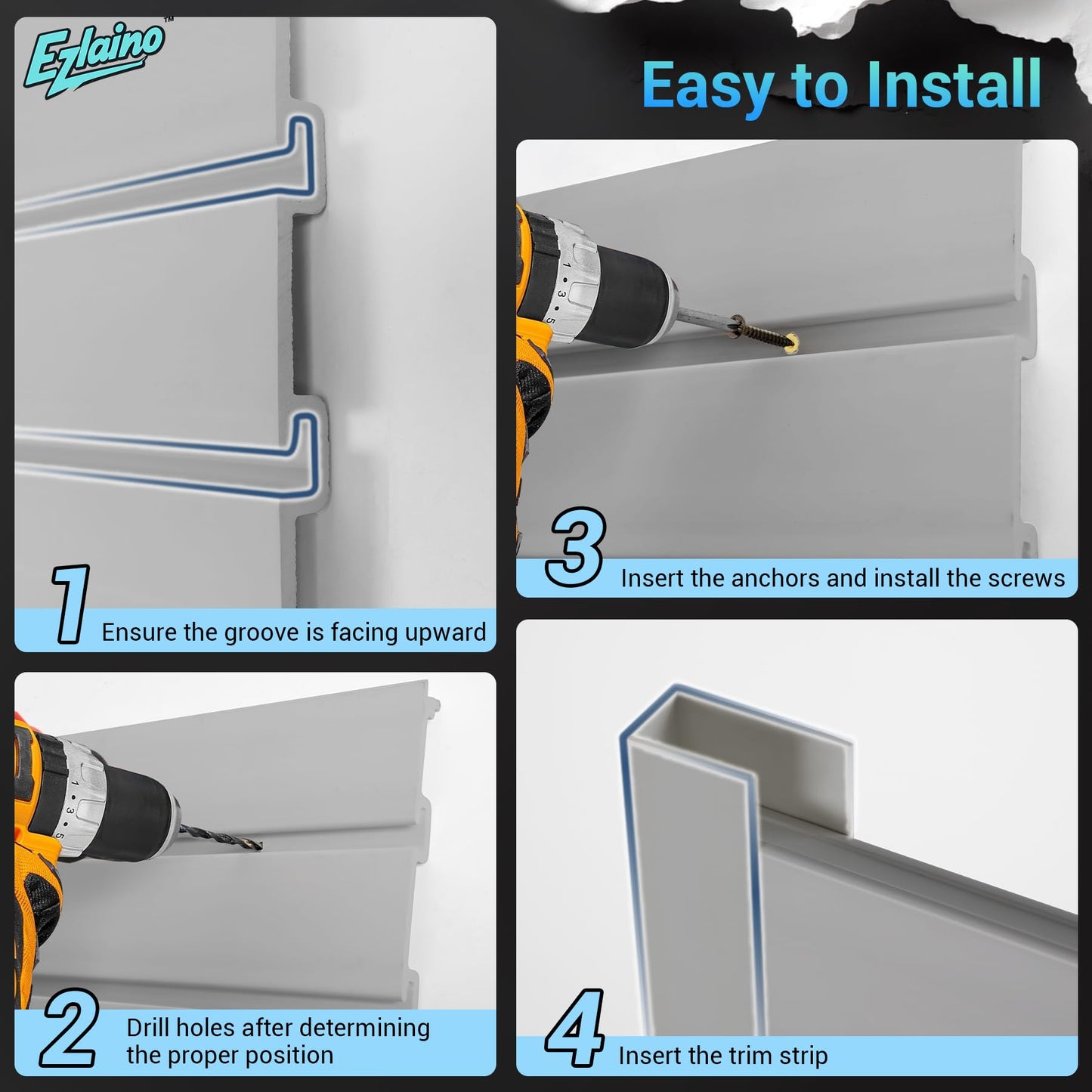 Ezlaino 4x4ft PVC Slat Wall Paneling - Thickened & Durable, Waterproof, Versatile | Fits Most Slatwall Accessories (Not Included) | Ideal for Garage, Home & Store Organization, Gray