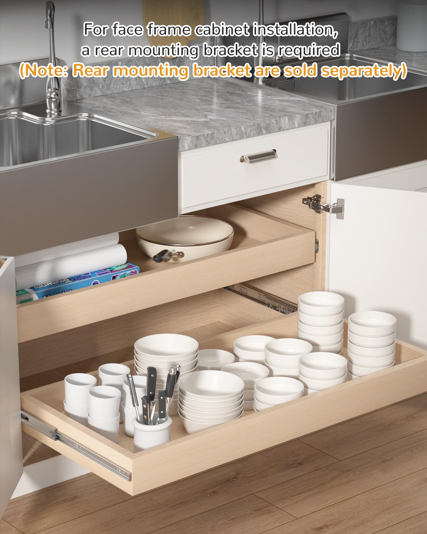 Chibery 14 Inch Side Mount Soft Close Drawer Slides, 6 Pairs Heavy-Duty Full Extension Kitchen Cabinet Drawer, Metal Ball Bearing Smooth Slow Quiet Self Closing Dresser Glides Runners, 100LB Capacity