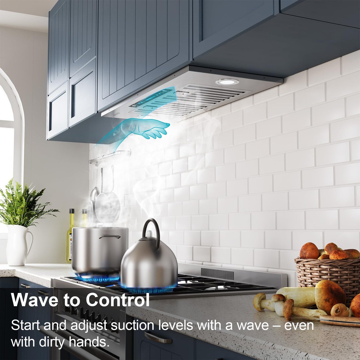 IKTCH 36 inch Range Hood Insert 900 CFM, Ducted/Ductless Convertible Stainless Steel Kitchen Vent Hood, with Gesture Sensing, Touch & Remote Control