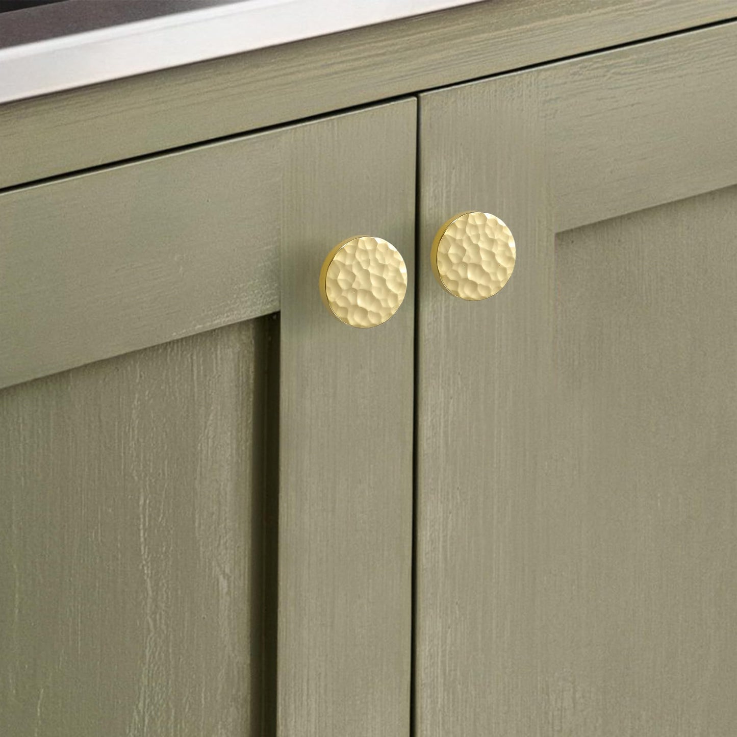 KOPPALIVE 5-Pack Modern Gold Cabinet Knobs, Hammered Solid Brass Drawer Knobs, Round Dresser Drawer Pulls and Handles, Kitchen Cabinet Hardware, Diameter 1-3/16 Inch