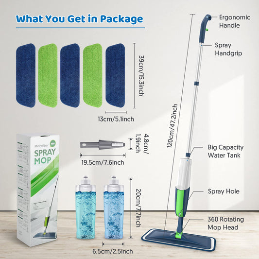 Spray Wet Mops for Hardwood Floor Cleaning: MEXERRIS Floor Mop with 5 Washable Pads for Swiffer Powermop & 2 Refillable Bottles - Home Commercial Dust Dry Mops for Wood Laminate Vinyl Tiles Ceramic