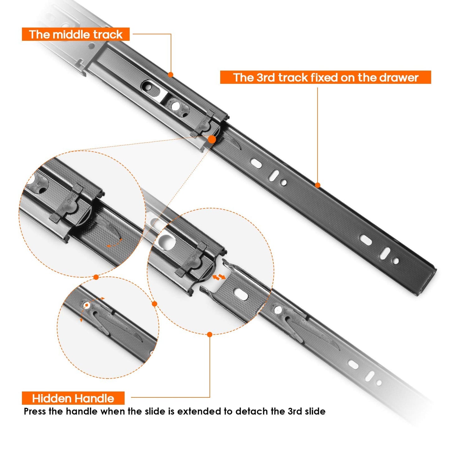 3 Pairs Drawer Slides 10 Inch, Heavy Duty Full Extension Ball Bearing, Side Mount Drawer Rails, 10" Drawer Side Mount Slides for Dresser, Cabinet, Kitchen - 100LB Capacity
