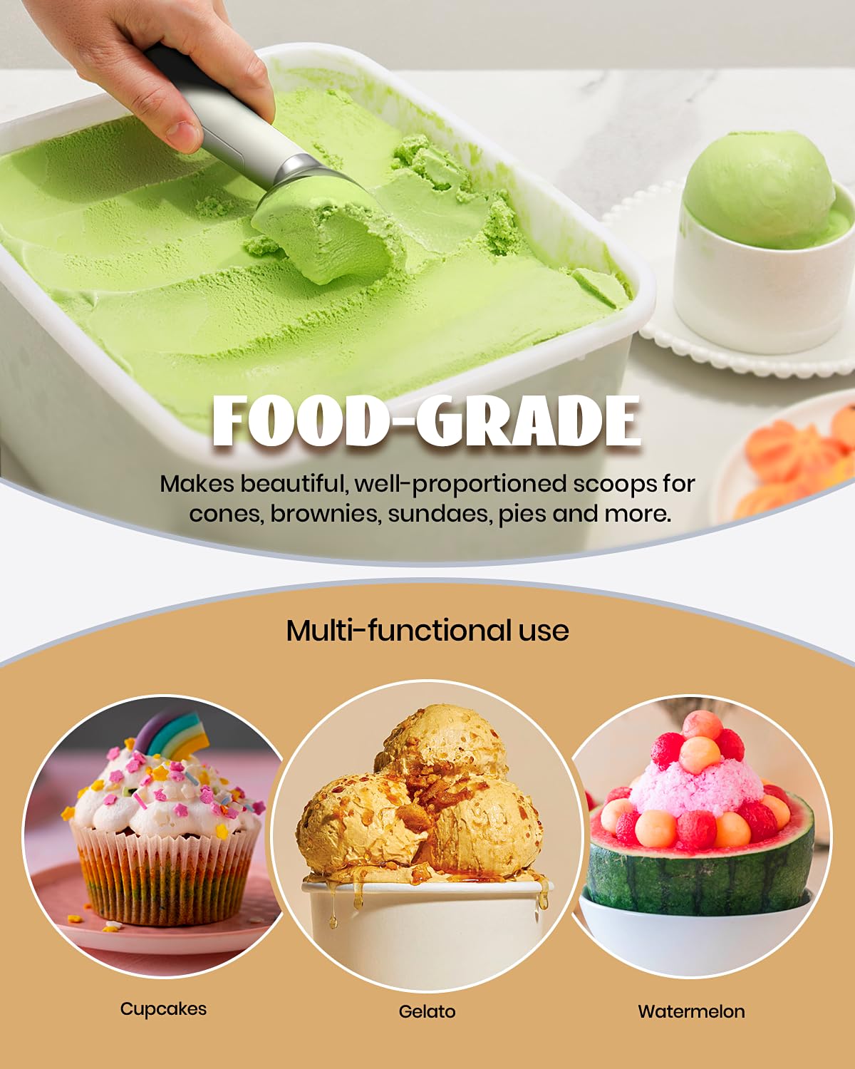 Heated Ice Cream Scoop Rechargeable Electric, 158°F Auto-Thermal Warming Scoop for Hard Ice Cream, Cordless LED Display, One-Button Operation, IP67 Waterproof Easy Clean (1, White)