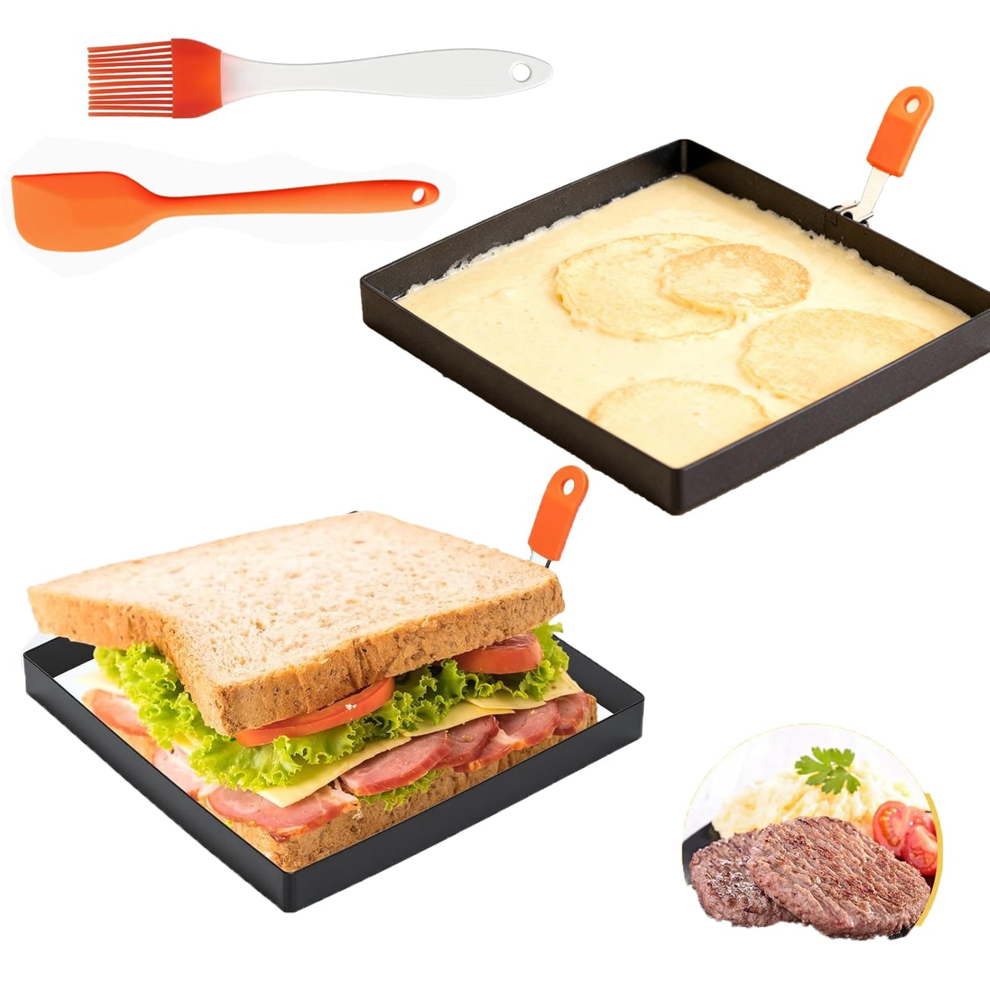 Square Egg Rings for Frying Eggs – 2 Pack 8 Inch Non-Stick Breakfast Sandwich Egg Molds, Round & Square Egg Shaper for Griddle, Pancake, Omelette, Easy to Clean & Dishwasher Safe (A)