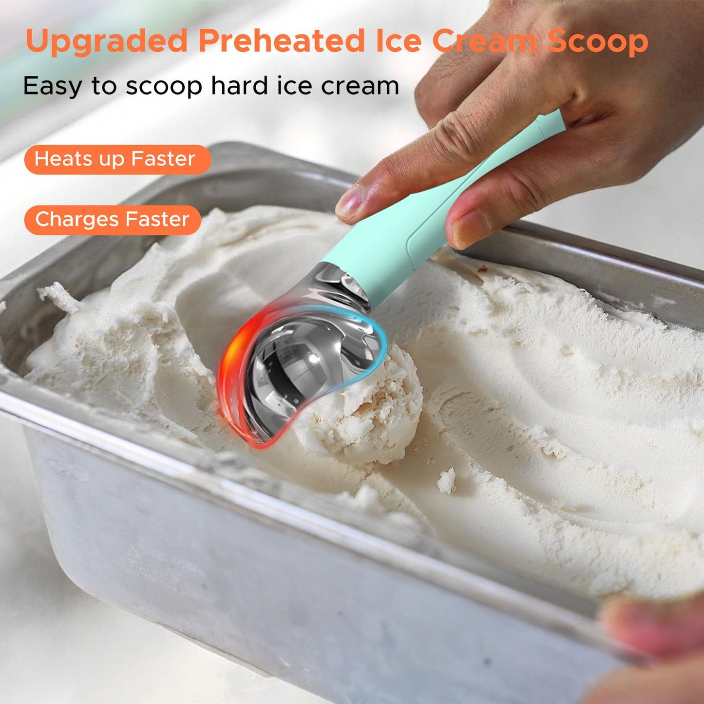 LT LAUDTEC Heated Ice Cream Scoop, Rechargeable Electric Warming Scooper, LED Display, Heats to 158F, IP67 Waterproof, Easy for Seniors & Kids (Blue)