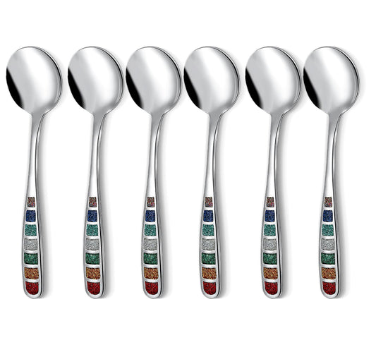 YIHOR Premium 7.24" European Soup Spoons, Stainless Steel creative colorful enamel spoon drinking spoon, Dishwasher Safe Disinfection cabinet Set of 6