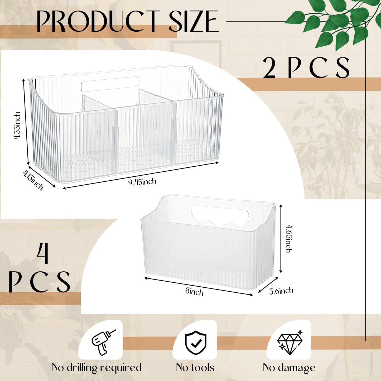 Baderke 6 Pcs Kitchen Cabinet Door Organizer Adhesive, Clear Wall Mounted Storage Bins, Organizer Basket Hanging Bin, Shower Caddy for Bathroom, Kitchen, Cabinet, Pantry