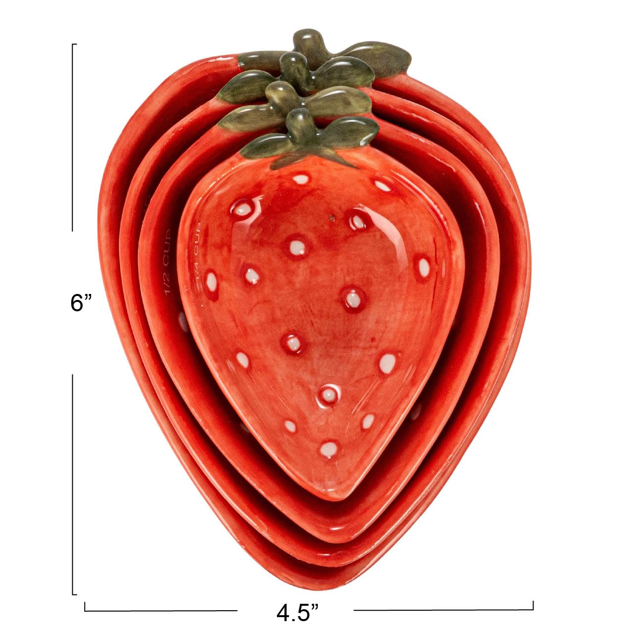 Creative Co-Op Hand-Painted Strawberry Stoneware Measuring Cups, Red and White, Set of 4