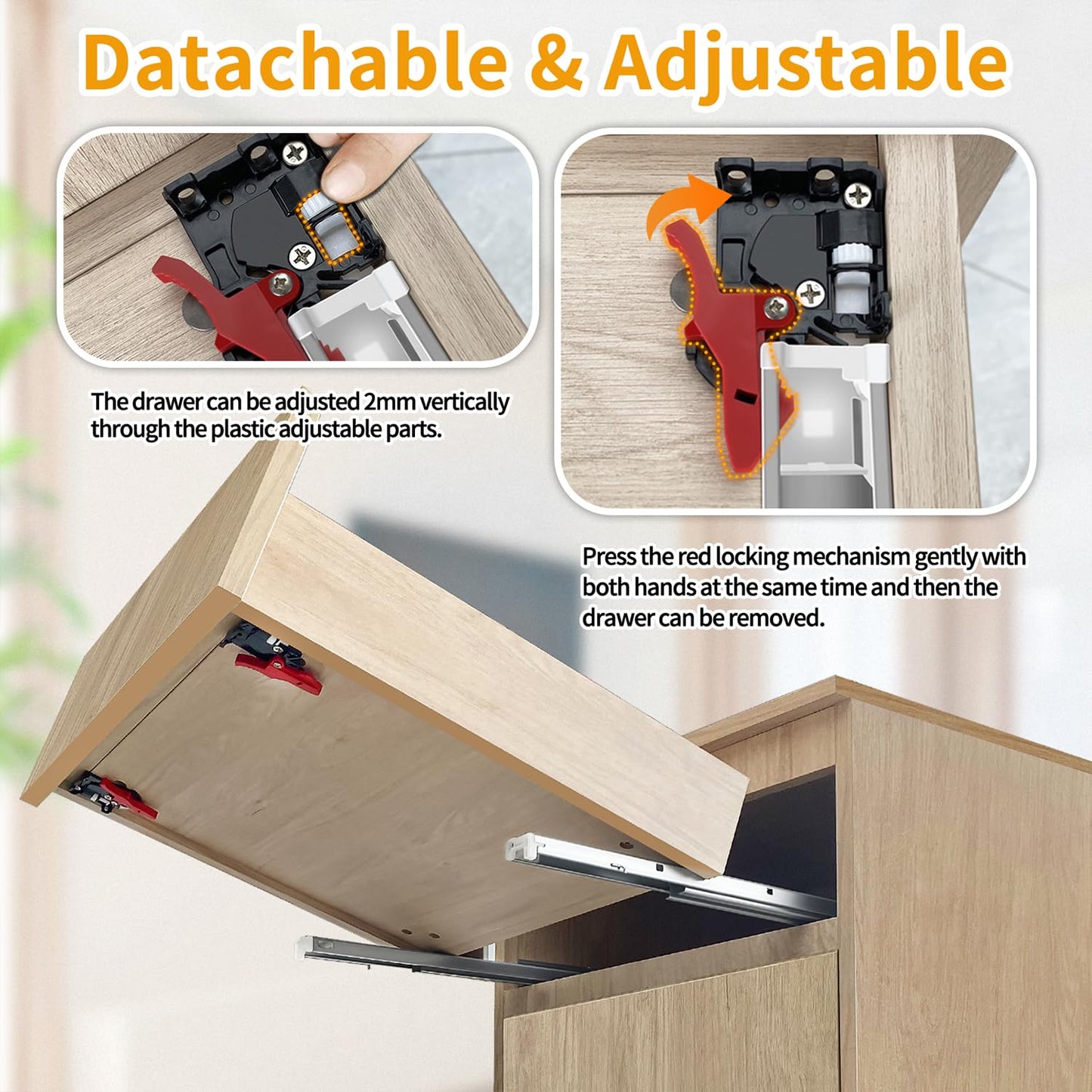 BAIDICE Soft Close Bottom Mount Drawer Slides 15 Inch Rails with Rear mounting Bracket Locking Devices Screws for Face Frame Or Frameless Application（15 inch,1 Pair）