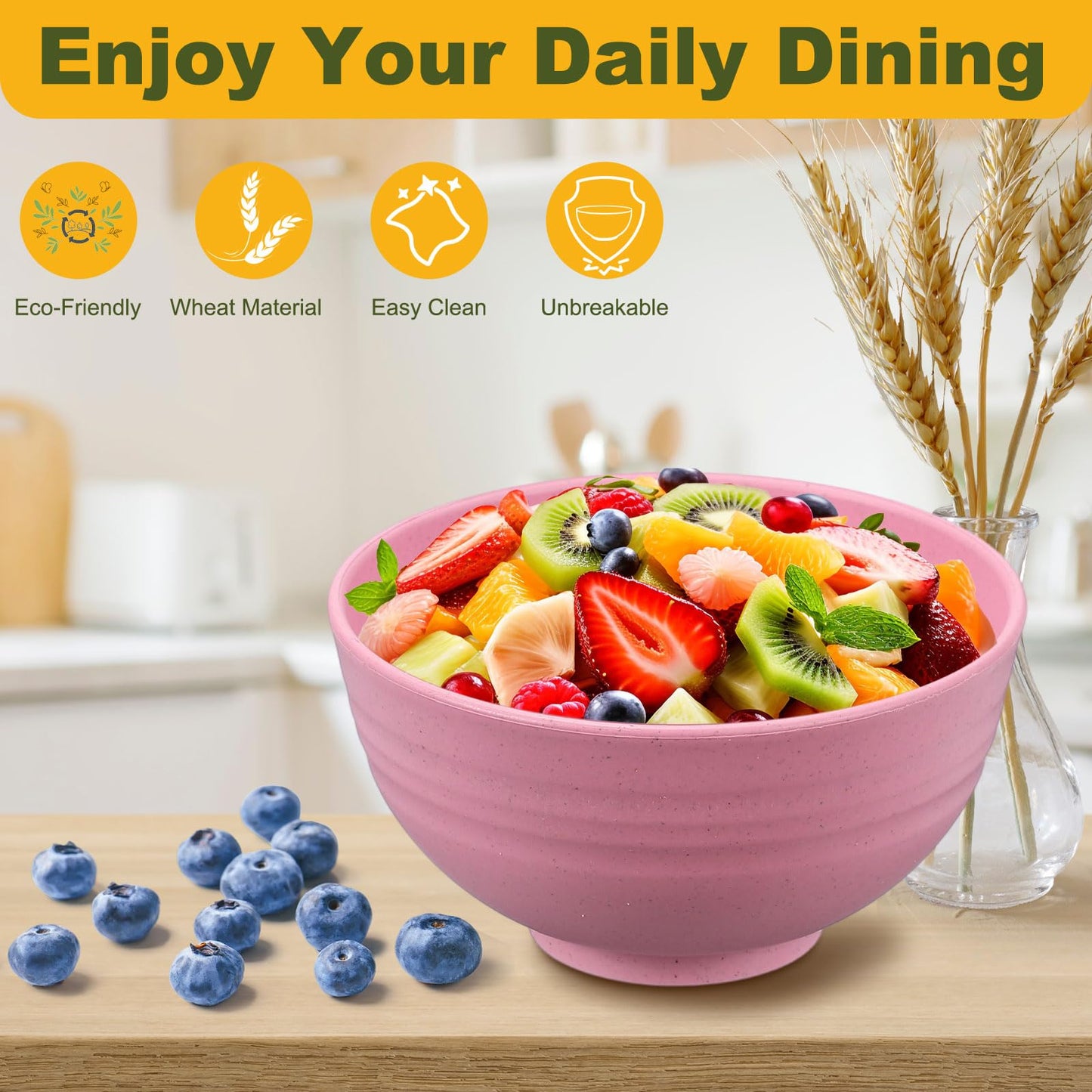 uxcell 8Pcs Unbreakable Straw Bowls, 5.9" Reusable Dinnerware Microwave and Dishwasher Safe Bowl for Kitchen Camping Picnic Serving, Blue