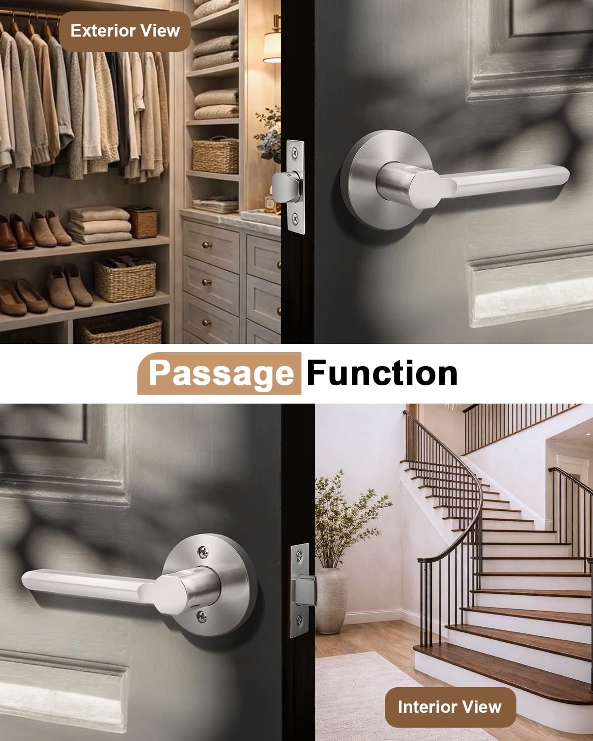 Probrico Keyless Door Lever Handles Passage Interior Locksets Brushed Nickel Finished Hardware 6 Pack