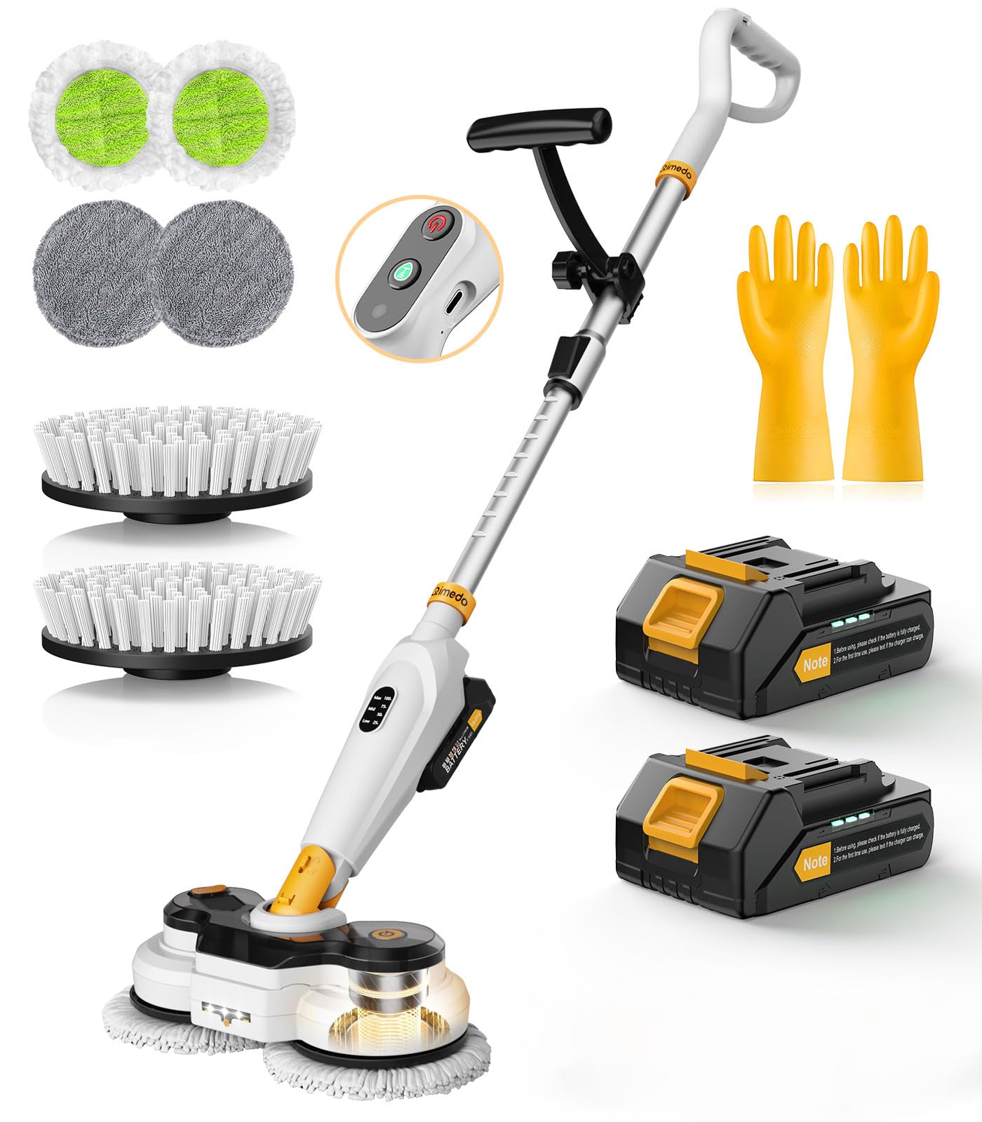 qimedo Battery Electric Mop M3, 800RPM Cordless Electric Power Scrubber & Mops for Floor Cleaning, Best Automatic Spin Mops with Smart Display,Rotating Mop with LED Light & Water Spray
