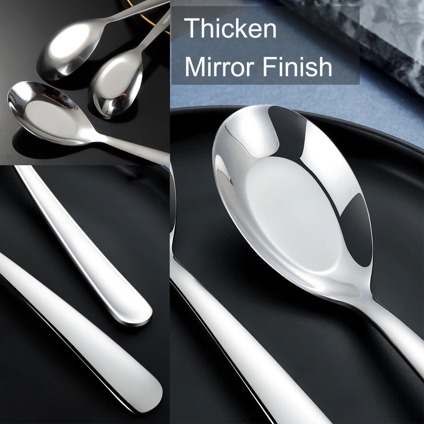 MIUPOO Thickened Stainless Steel Soup Spoons, Asian Chinese Japanese Flat Soup Spoons Large for for Ramen Noodles Bowl Table Serving, Silver, 1.7×7Inches, 4 Pieces