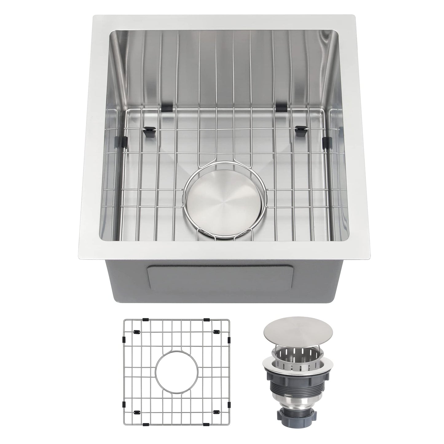 LQS Oval Stainless Steel RV Sink, Small Bathroom Kitchen Sink, 5.12" Depth, RV Kitchen Bar Sinks with Sinks Drain Assembly (Stainless Steel, 15" x 15" x 10")