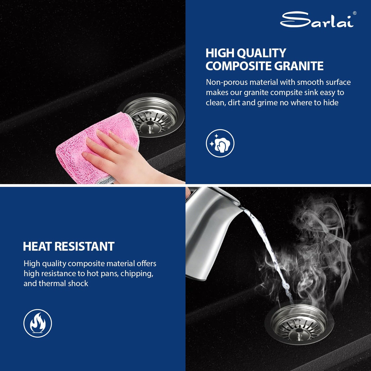 Sarlai Granite Composite Kitchen Sink - 33"x22" Drop In Kitchen Sink Matte Black Ledge 33 Inch Workstation Granite Quartz Composite Top-Mount Single Bowl Sinks Basin with Accessories