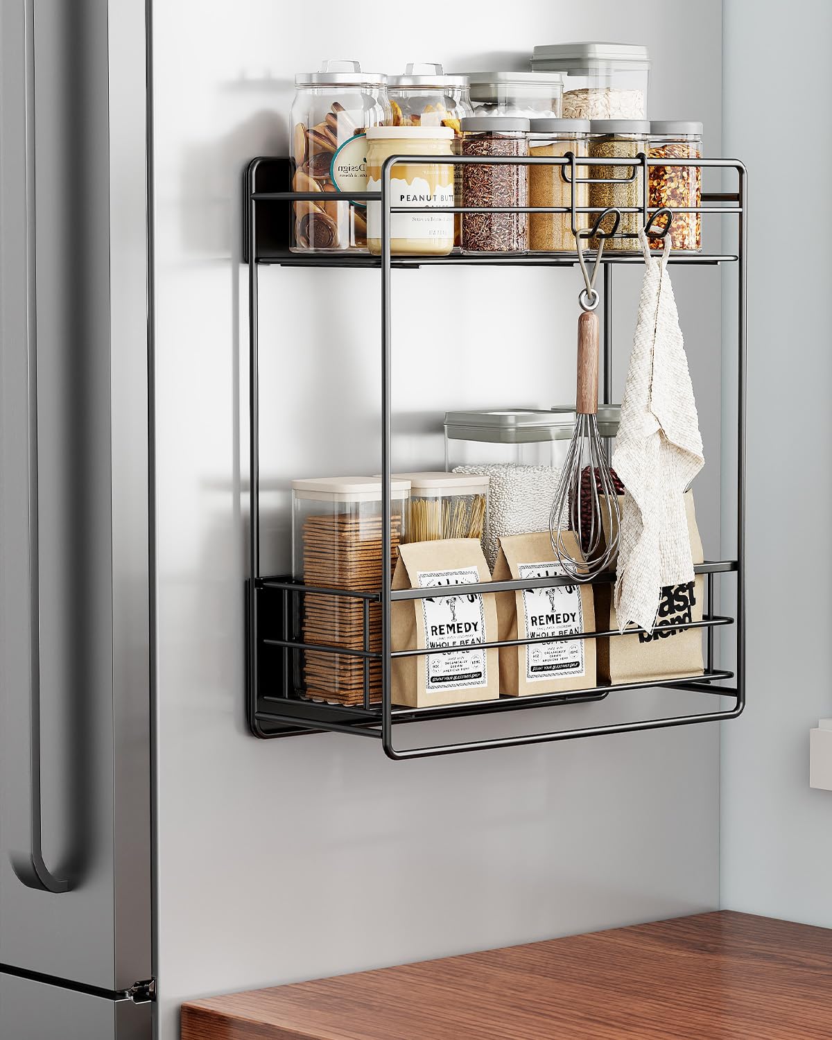 Nieifi Magnetic Shelves for Washing Machine, Heavy Duty, 2 Tier Magnetic Laundry Organizer, Dryer Sheet Holder for Laundry Room Storage, Black